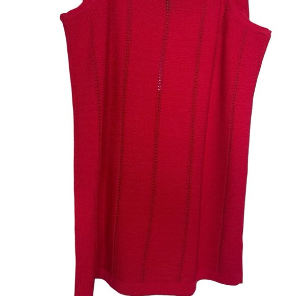 Ann Taylor Womens Top Size Small Petite Ruffle Sleeveless Straps Open Knit Red - Picture 3 of 7